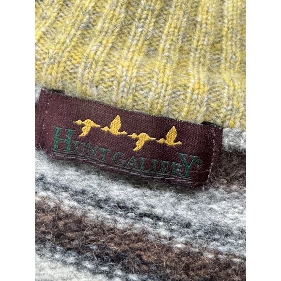 Vintage Hunt Gallery L Wool Blend Quarter Zip Gray Yellow Brown Striped Sweater - Picture 2 of 8